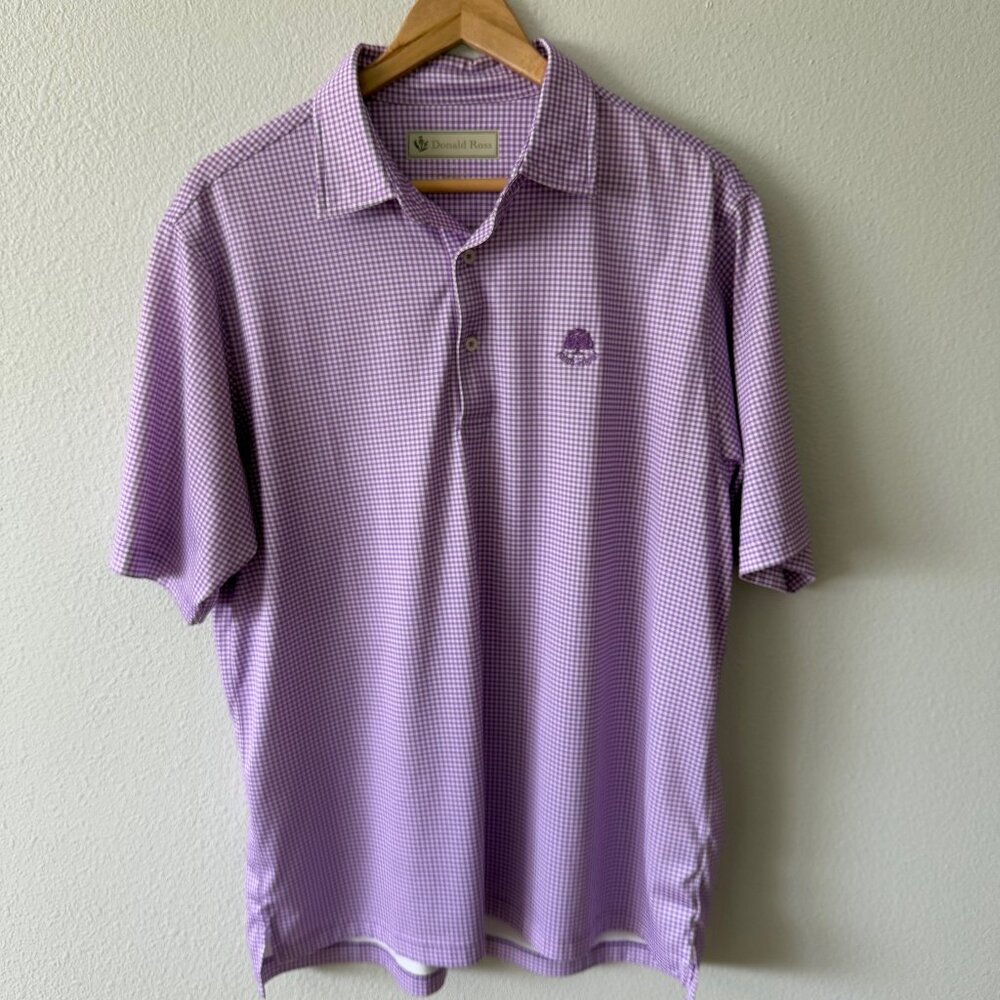 Donald Ross Purple White Gingham Check Performance Polo Golf Shirt Size M